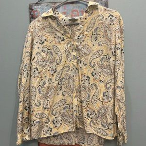 J Jill Paisley small petite Split-Neckline Tab-Sleeve Popover